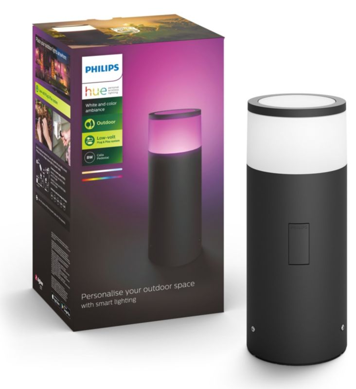 Lampa Ogrodowa Philips HUE Zewnętrzna LED Słupek 25cm 8W 590lm IP65 RGB TW Czarna Inteligentna White and Color Ambiance 1 szt.