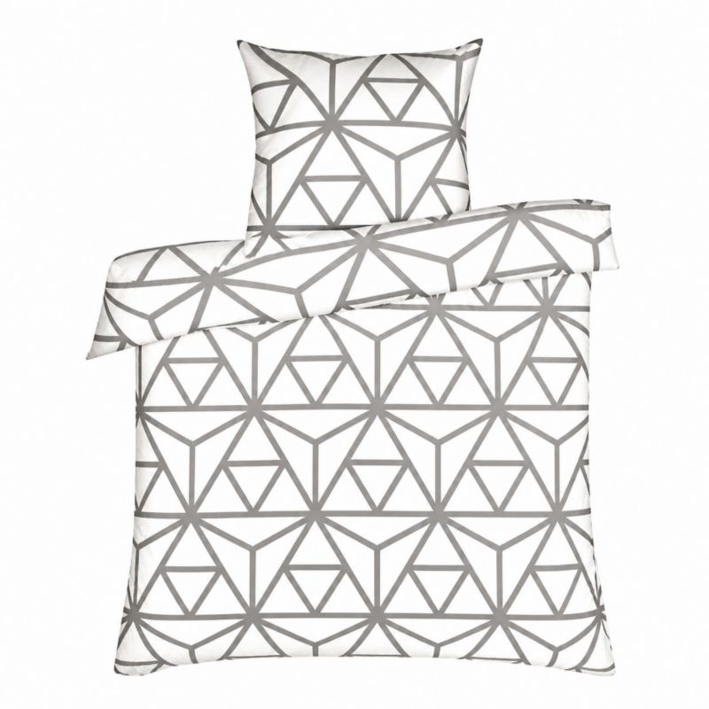 Pościel bawełniana Karo 150x200 biała szara geometryczna 1 szt.