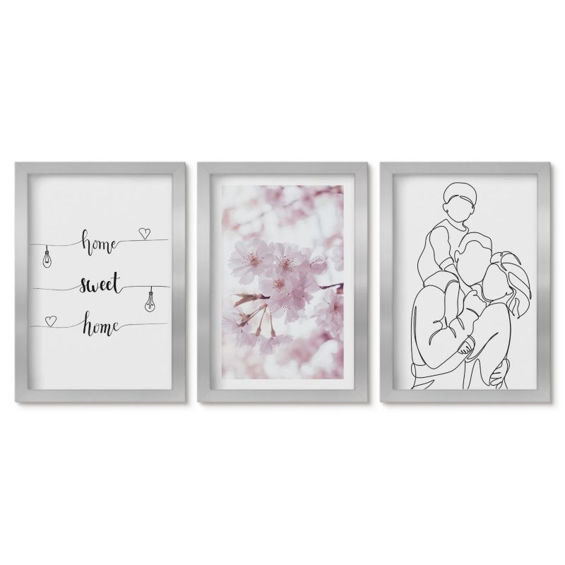 Komplet obrazów srebrna rama Tulup 20x30 cm Kwiaty rodzina minimalistycznie Małe obrazy do kuchni w ramie 1 kpl
