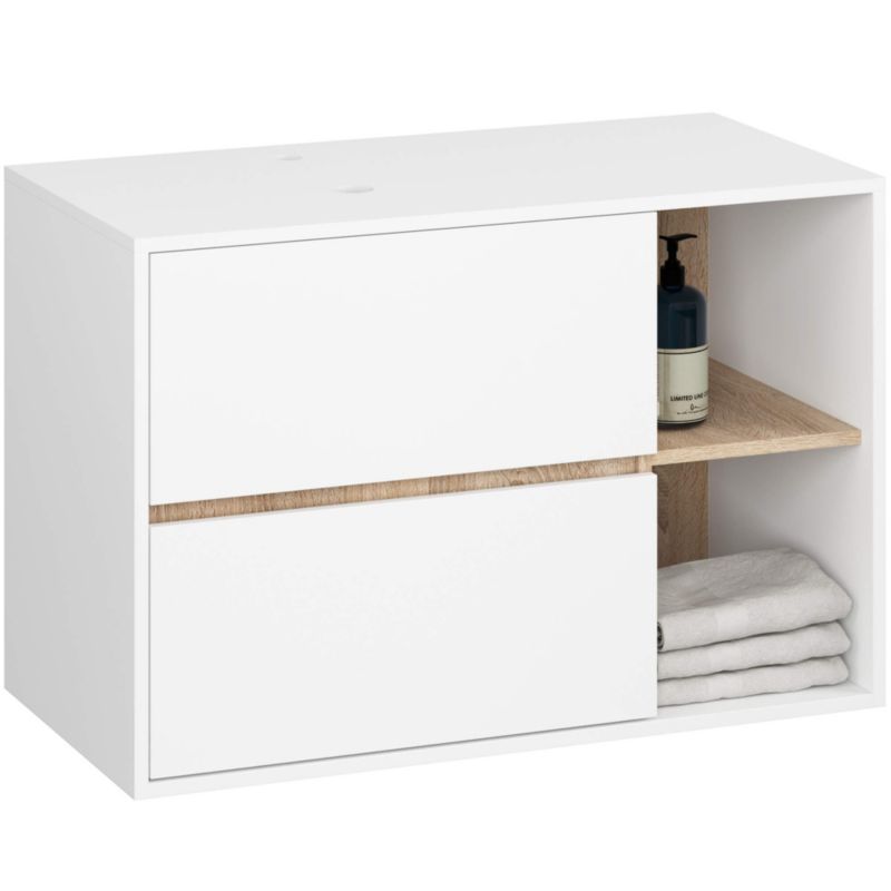 Szafka łazienkowa pod umywalkę z otworami AKORD VAMI Biała, Dąb Sonoma 90 cm 2 szuflady 2 półki 90x60x45,5 cm 1 szt.