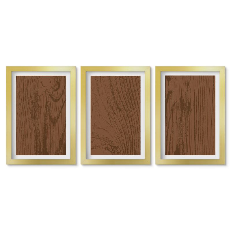 Zestaw 3 obrazów w złotych ramach Tulup 20x30 cm Drewno tekstura kory minimalizm Małe obrazy do kuchni w ramie 1 kpl