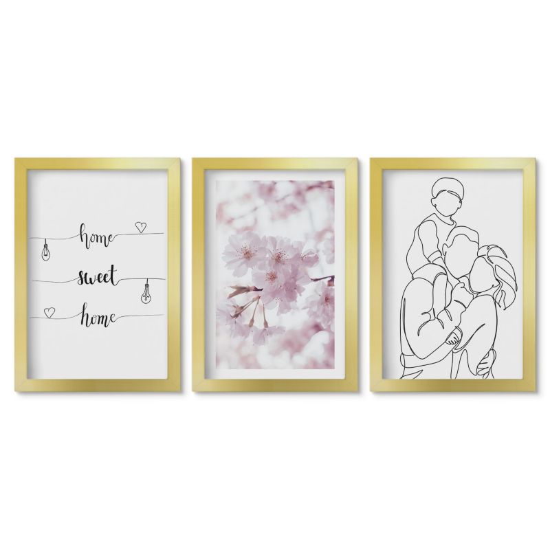 Komplet obrazów złota rama Tulup 20x30 cm Kwiaty rodzina minimalistycznie Małe obrazy do kuchni w ramie 1 kpl