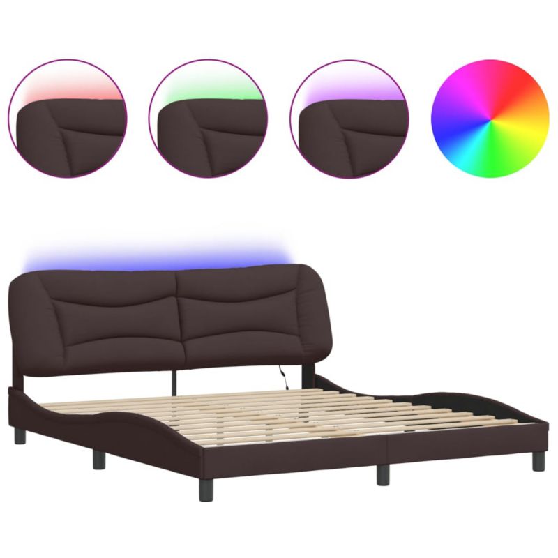 Rama łóżka z LED bez materaca Ciemny brąz Tkanina WaszeMeble 180x200 WM-3213721 1 szt.