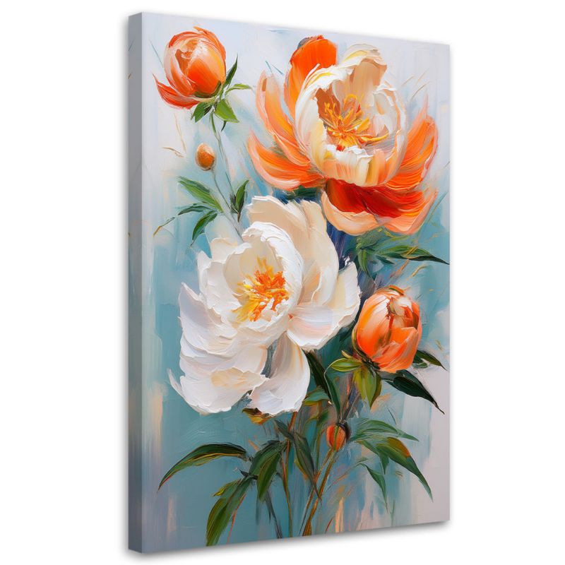 Obraz na płótnie Feeby Piwonie Kwiaty Pomarańczowo Białe 60x90cm 1szt