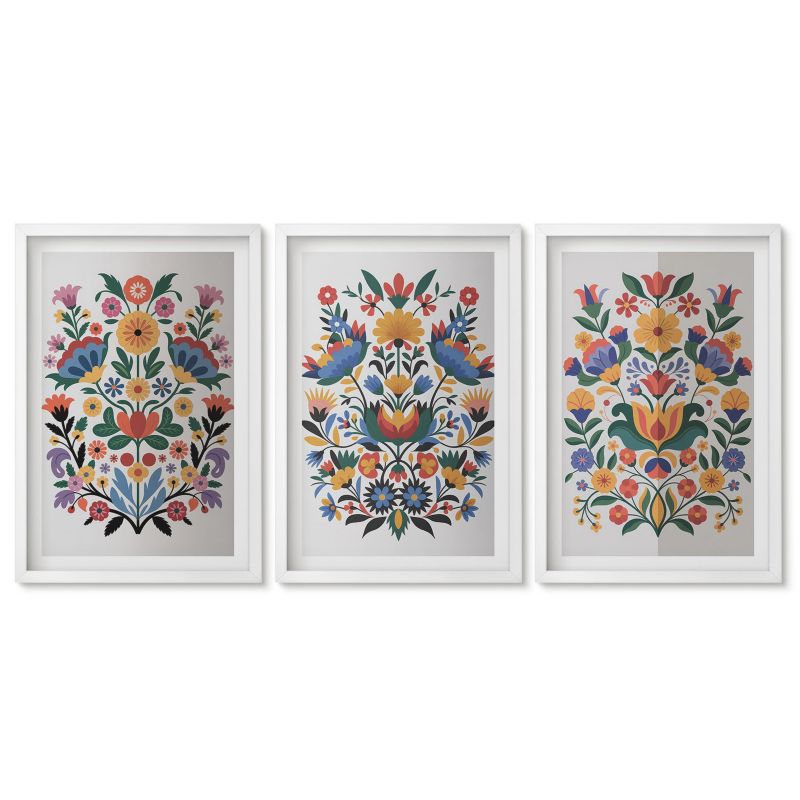 Zestaw 3 obrazów w białych ramach Tulup 40x60 cm Kwiatowe wzory intensywne kolory Obrazy do kuchni w ramie 1 kpl