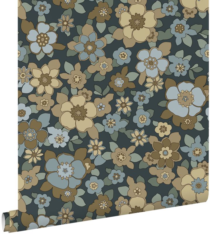 Tapeta ESTAhome retro kwiaty ciemnoniebieskim 50 x 900 cm - 1 rol.