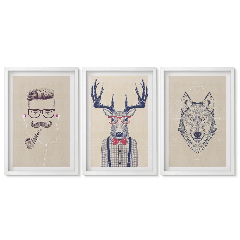 Komplet obrazów biała rama Tulup 40x60 cm Stylowe portrety zwierząt Obrazy do kuchni w ramie 1 kpl
