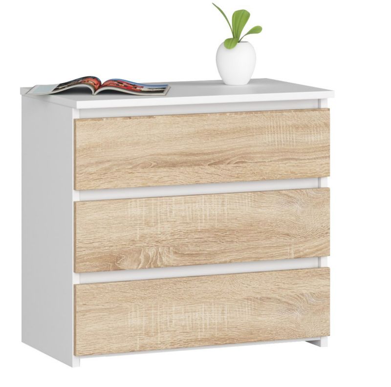 Szafka nocna Akord CL3 Biała 60 cm 3 szuflady kolor Dąb Sonoma mat 60x35x57 cm 1 szt.
