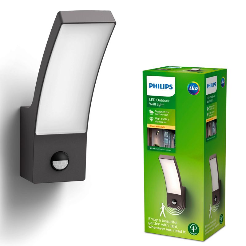 Kinkiet Ogrodowy Splay Philips Lampa Elewacyjna Zewnętrzna LED 3.8W 800lm 2700K z Czujnikiem Ruchu i Zmierzchu Antracyt 1 szt.
