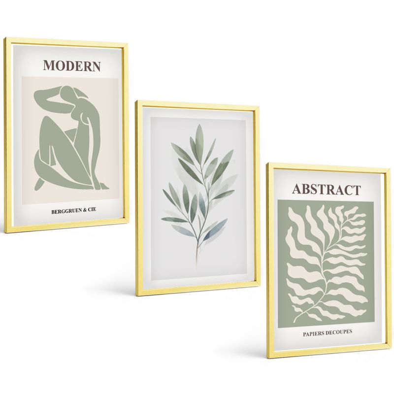 Komplet 3 Obrazów w Złotej Ramie ArtPrintCave 40x60 cm Grafika Ścienna Wzornictwo Matisse akwarele boho 1 kpl.