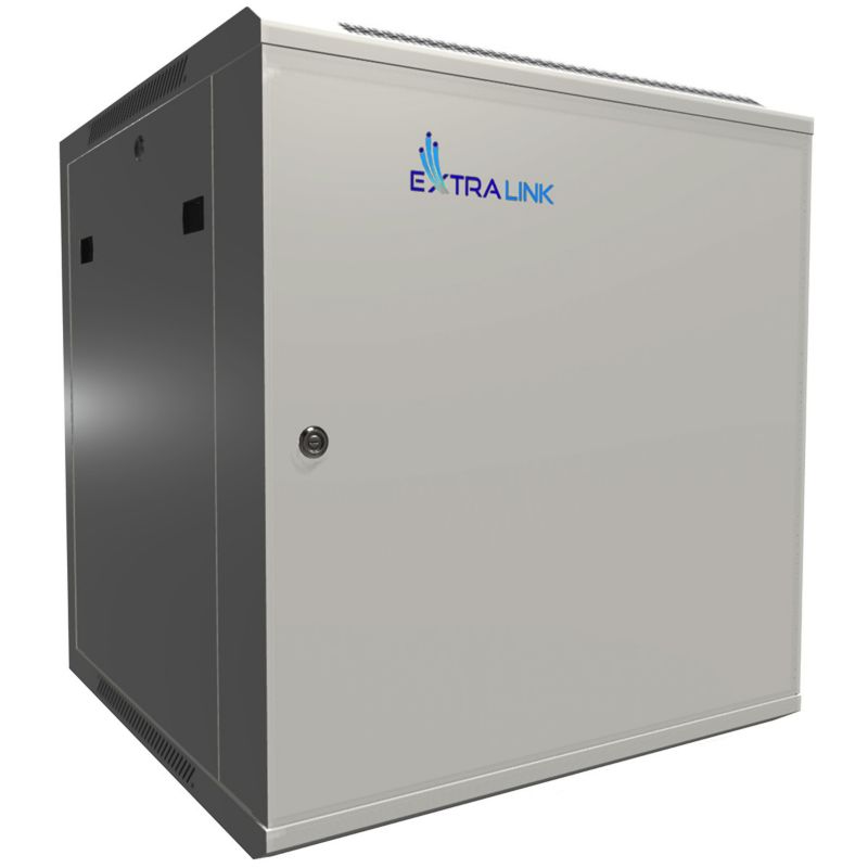 Szafa rack Extralink 12U 600x600 ASP Szara montowana na ścianie, drzwi blaszane pełne