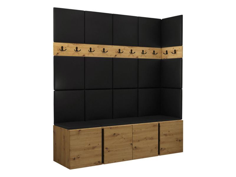 Garderoba MIRJAN 24 Orion II dąb artisan/czarny + czarna ekoskóra 1 kpl.