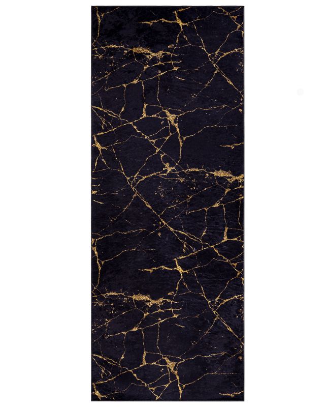 Dywan do kuchni i przedpokoju 80x200cm Kitchen 2113 Mazovia - czarny, złoty, abstrakcyjny,marmur, 1szt.