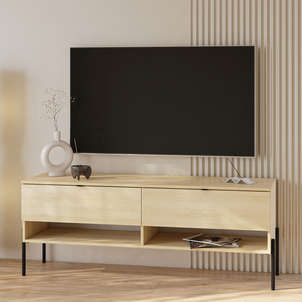 Stolik RTV 140 cm pod telewizor do salonu ORE z szufladami dąb lindberg