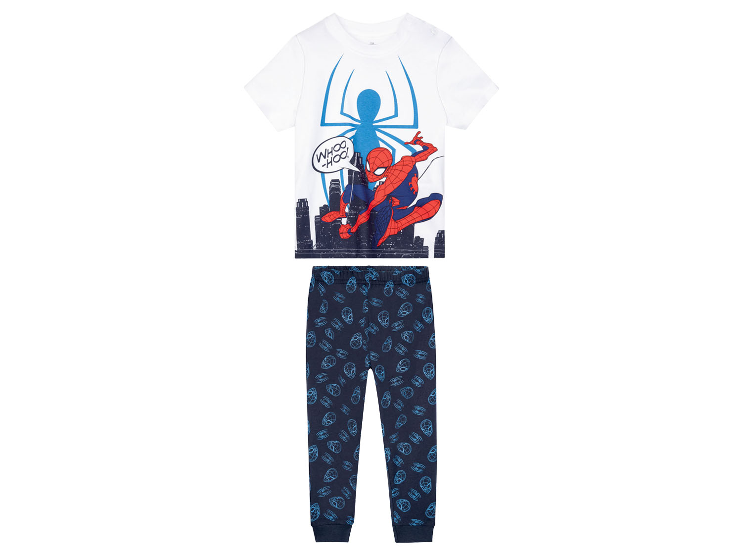 Piżama chłopięca bawełniana t-shirt + spodnie 134/140, Biały/ granatowy/ Spiderman