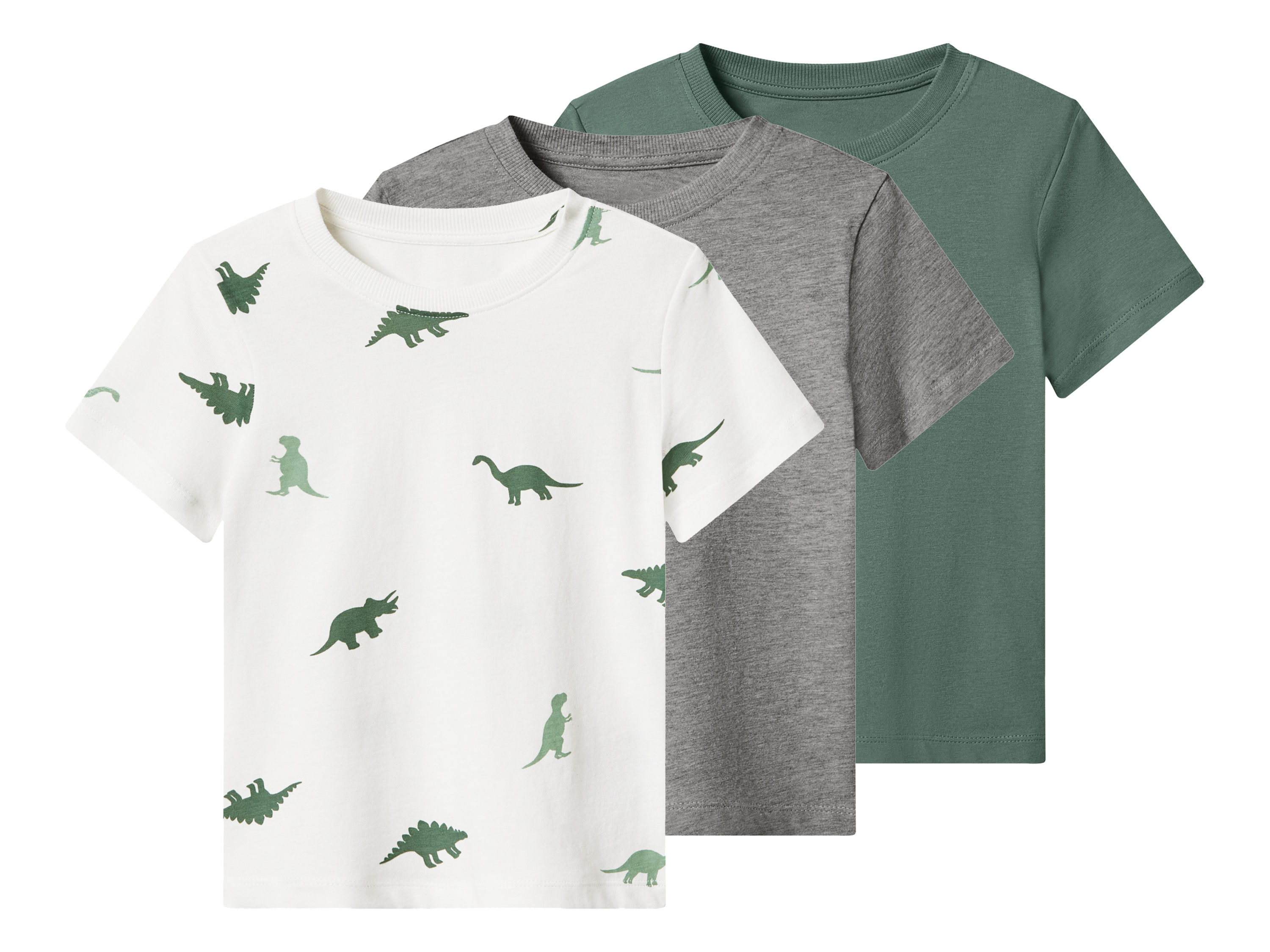 lupilu T-shirty dziecięce z bawełną, 3 sztuki wzorzysty/szary/zielony, 98/104