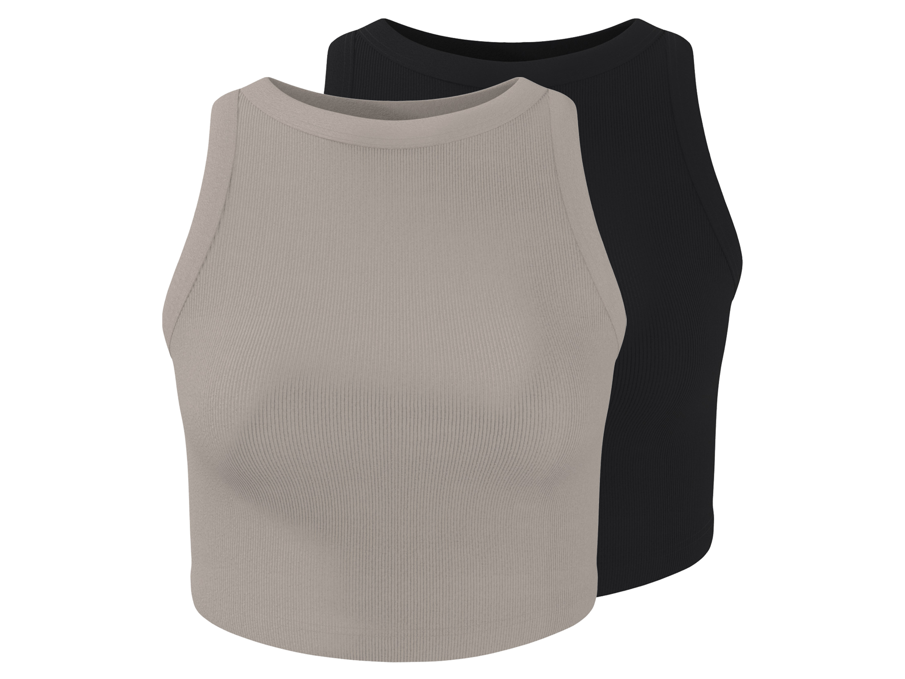 esmara Crop topy damskie prążkowane z bawełną, 2 sztuki Czarny/ szary, L44/46