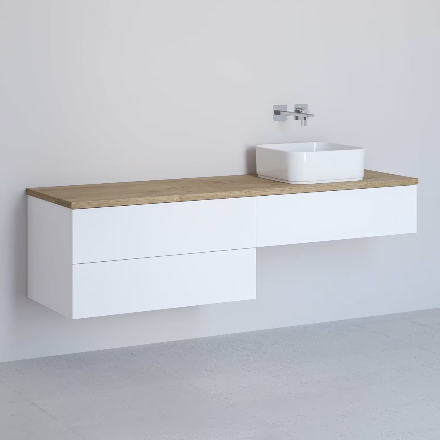 Darmowa Dostawa - Szafka z blatem 161x48.7x44.5 cm podumywalkowa wisząca biała-dąb Kronenbach Cube KBWTKOWTL1613WHGH