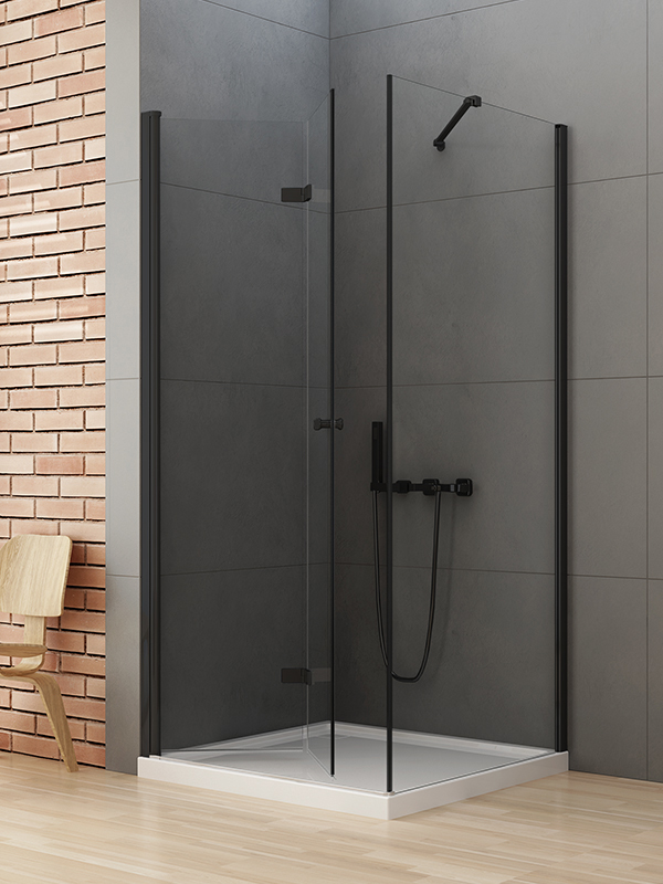Darmowa Dostawa - Kabina prysznicowa 90x80 cm prostokątna czarny mat/szkło przezroczyste New Trendy New Soleo Black D0235A/D0114B