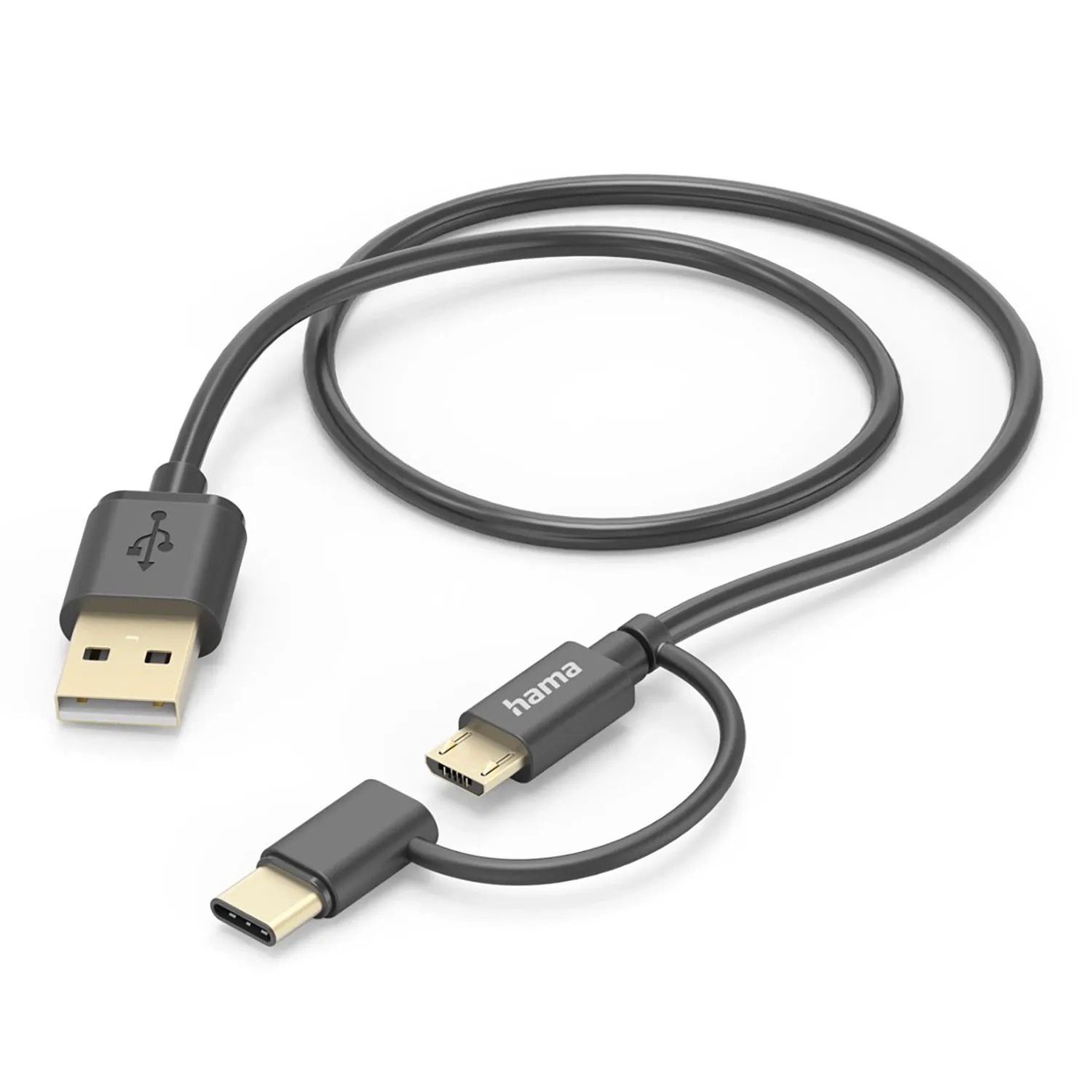 Hama Kabel USB-A/micro USB 2w1 z adapt. USB-C 1 m czarny