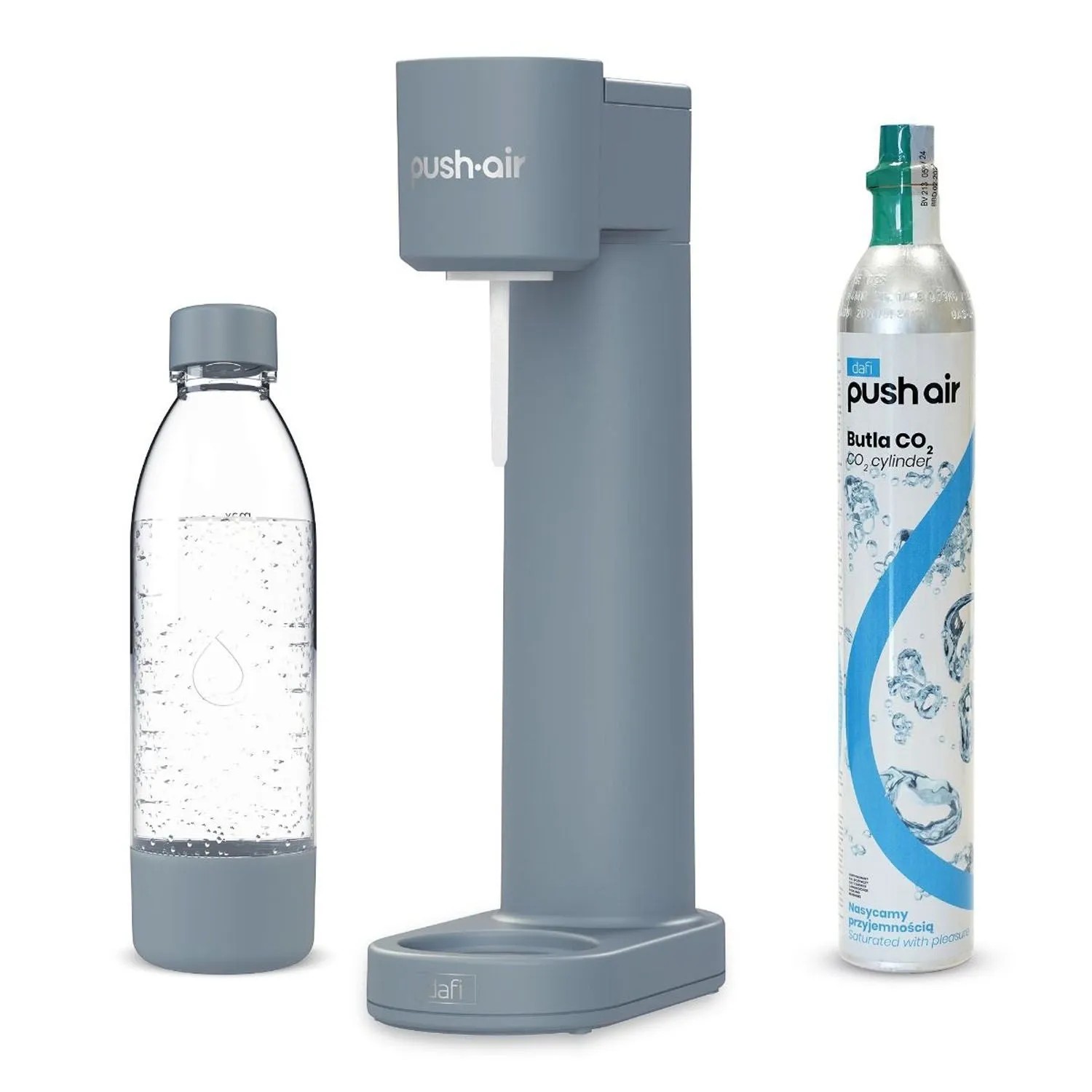 Dafi Saturator do wody PushAir stalowy + nabój CO2 + butelka 0,7 L