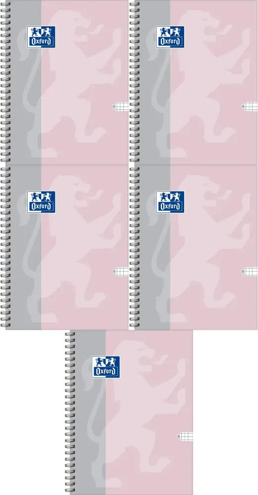5x Kołonotatnik Oxford B-Light, B5, w kratkę, 100 kartek, mix kolorów pastelowych