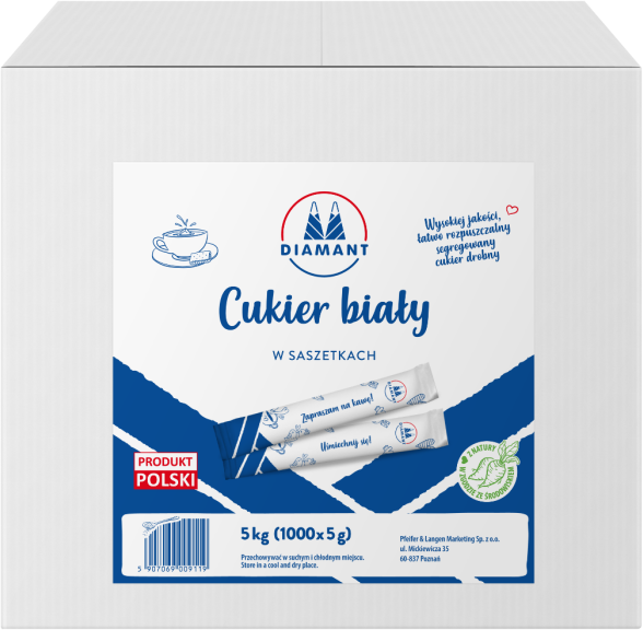 Cukier biały w saszetkach Diamant, 1000 sztuk, 1000x5g