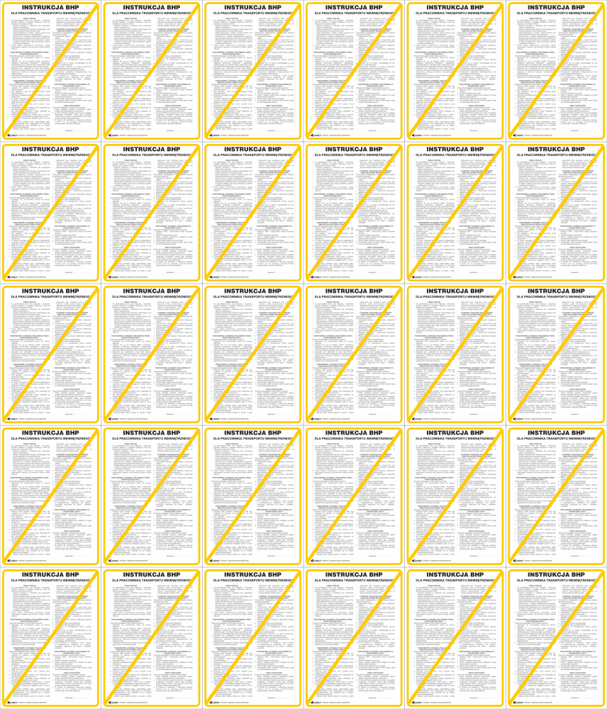 30x Tabliczka informacyjna Instrukcja BHP dla pracownika transportu wewnętrznego w zakładzie Anro, 25x35cm
