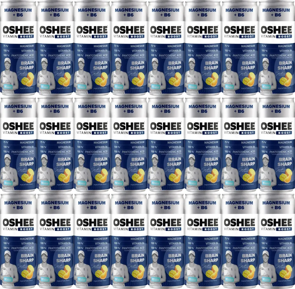 24x Napój gazowany Oshee Vitamin Boost, Magnez + witamina B6, owoce tropikalne, puszka, 250ml, KAUCJA