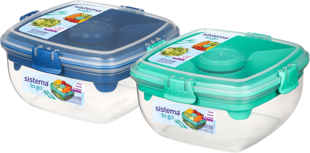 2x Lunchbox na sałatkę Sistema Salad To Go, z nożem i widelcem, 1.1l, mix kolorów