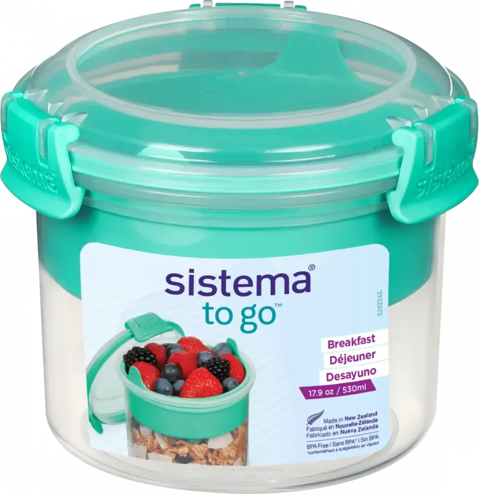 Lunchbox na śniadanie Sistema Breakfast To Go, z łyżeczką, 530ml, miętowy