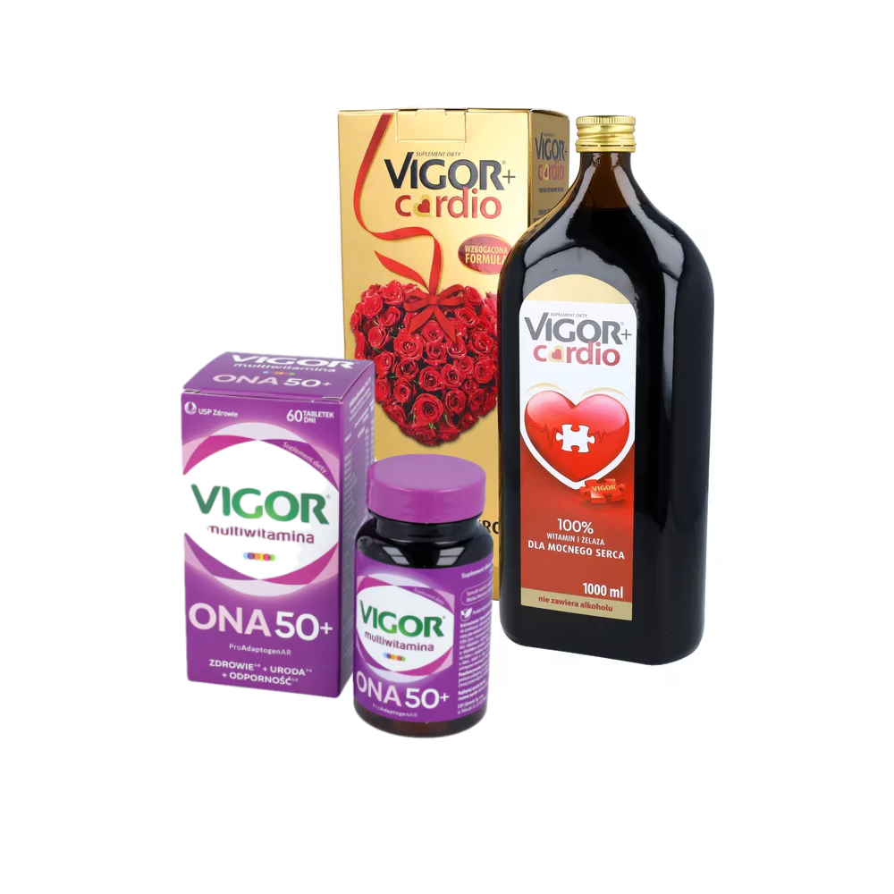 Zestaw: vigor+ cardio, płyn, 1000 ml + vigor multiwitamina ona 50+, 60 tabletek