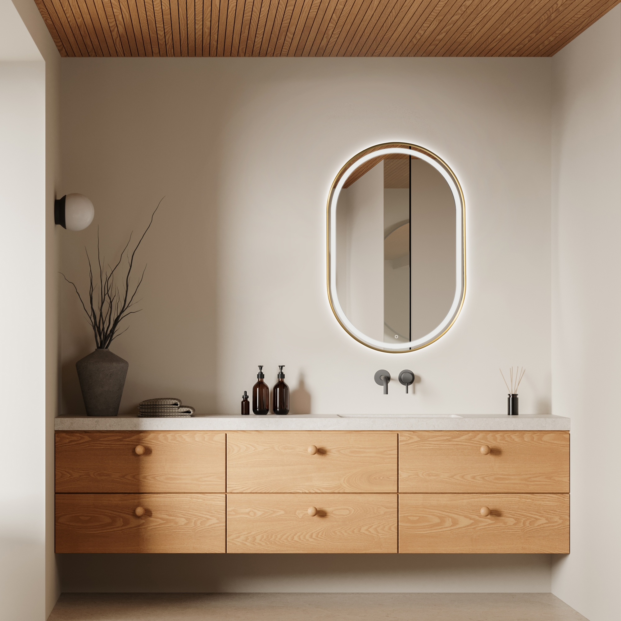 Ars Longa Eclisse lustro 60x90 cm owalne z oświetleniem złote LED-ECLISSE6090-Z