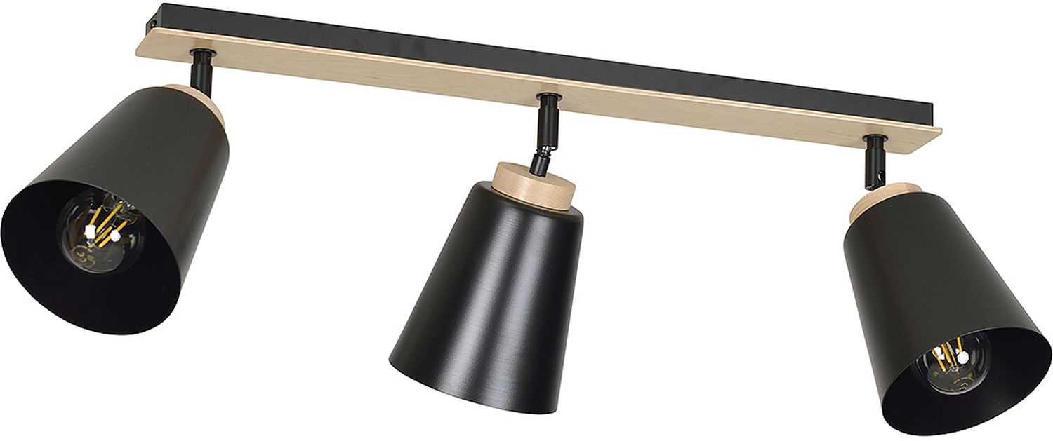 Emibig Atlas lampa podsufitowa 3x15 W czarna-drewno 725/3