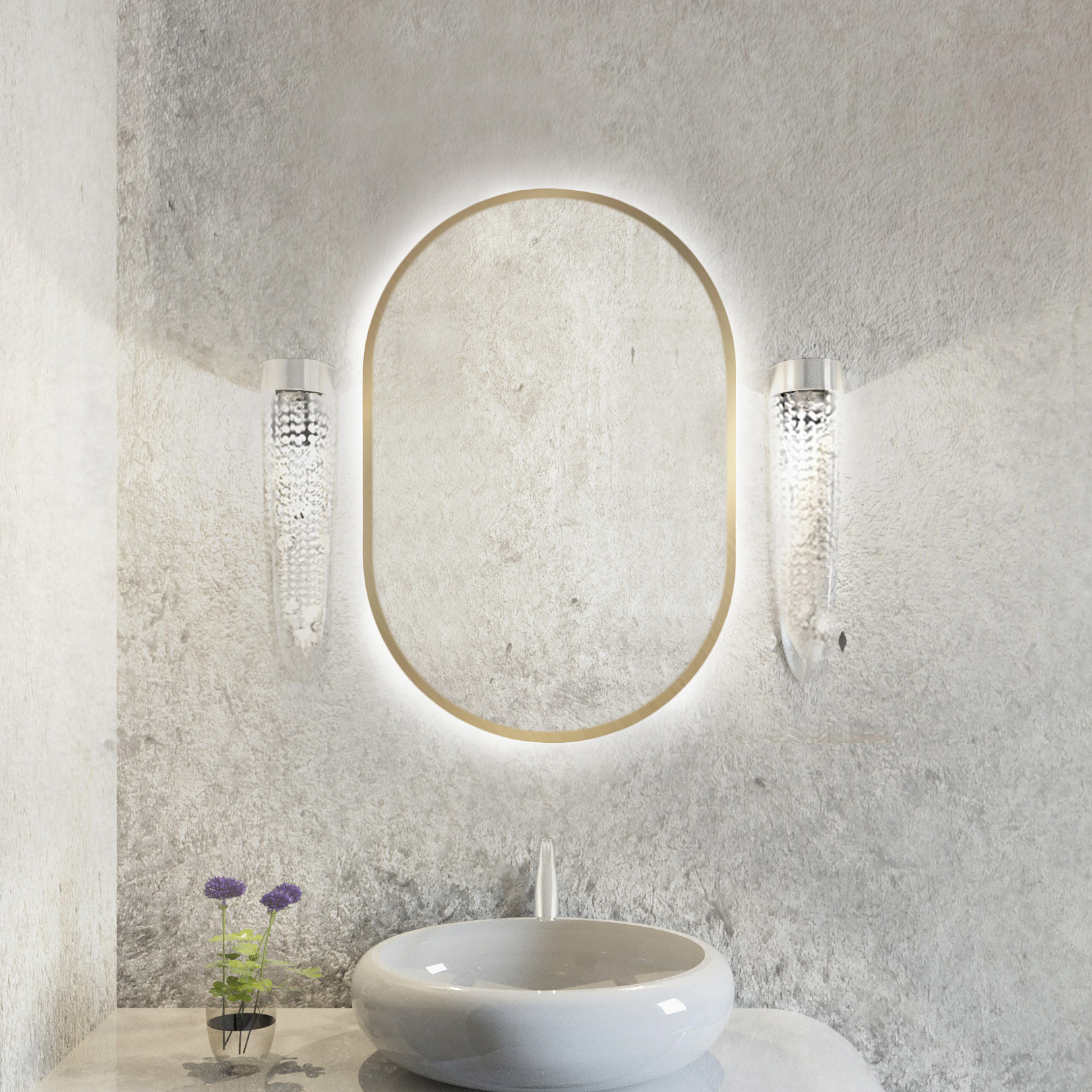 Baltica Design Tiny Border Pastille lustro 40x95 cm owalne z oświetleniem złota barwa neutralna