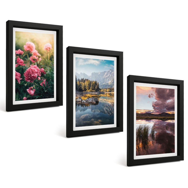 Zestaw 3 Obrazów w Czarnej Ramie ArtPrintCave 20x30 cm Galeria Ścienna Kwiaty ogród góry woda 1 kpl.