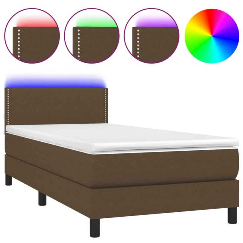 Łóżko z materacem WaszeMeble 100x200 cm Ciemny brąz tkanina z LED WM-3133056 1 szt.