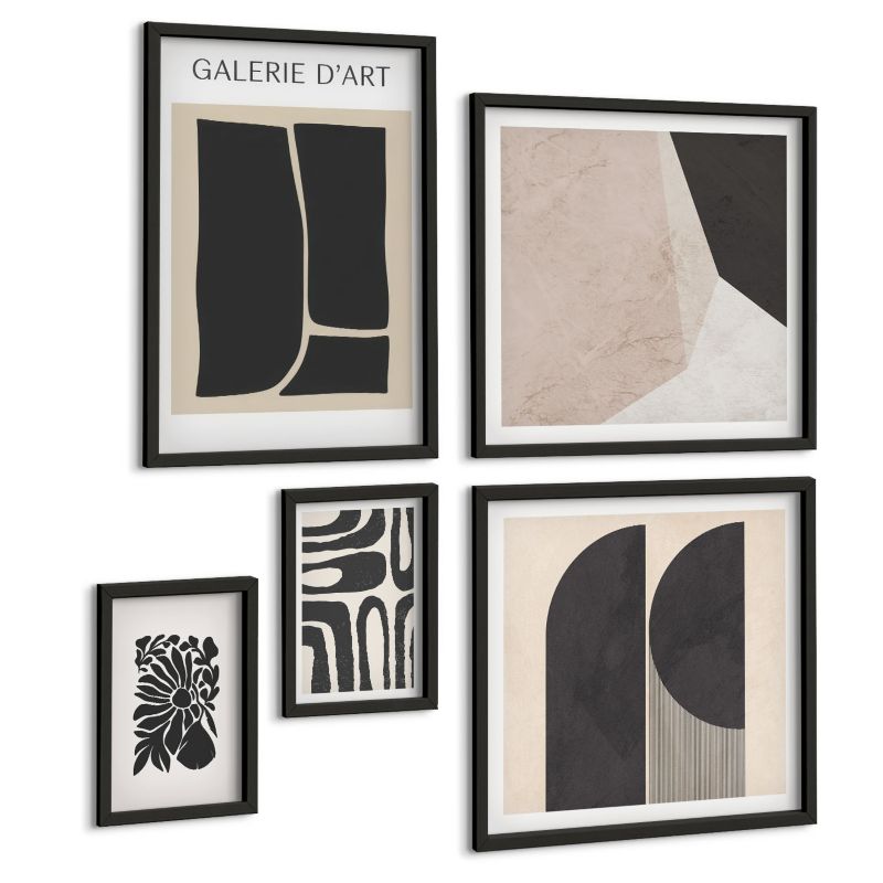 Galeria 5 Obrazów ArtPrintCave (2x50x50+2x20x30+40x60cm) Czarna rama Abstrakcyjne minimalistyczne postery 1 kpl.