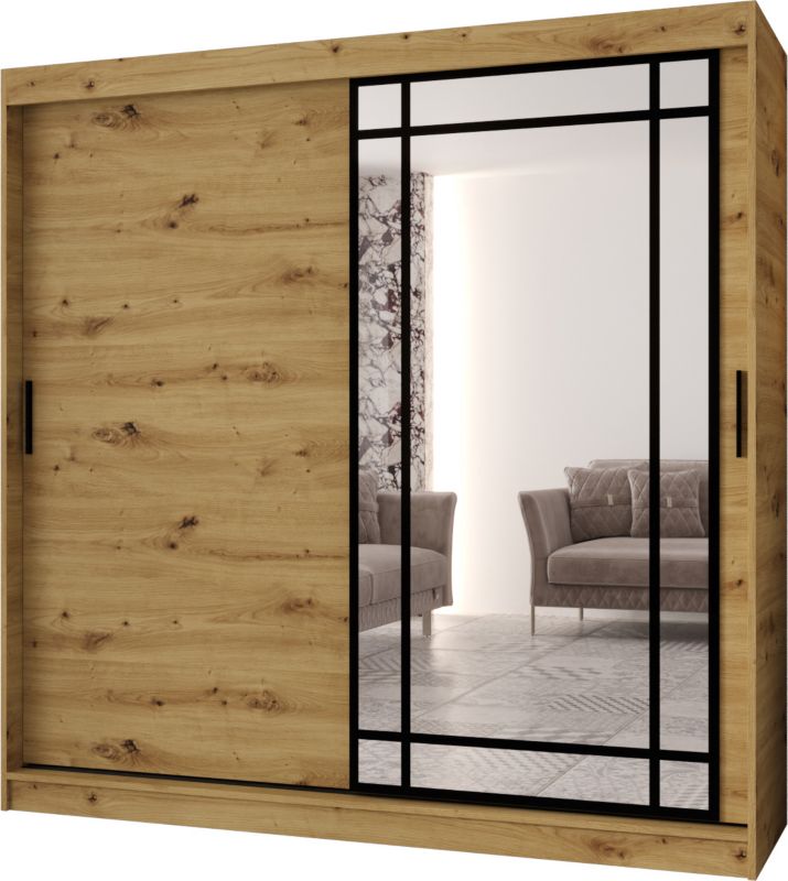 Szafa przesuwna z lustrem Garderoba ALMERIA 200 artisan + u. czarny 1 szt.