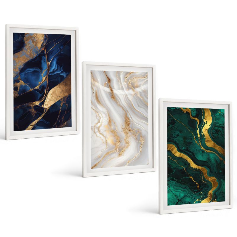 Zestaw Obrazów 3 Częściowy ArtPrintCave Białe Ramki 40x60 cm Dekoracja do Sypialni Abstrakcyjne wzory 1 kpl.