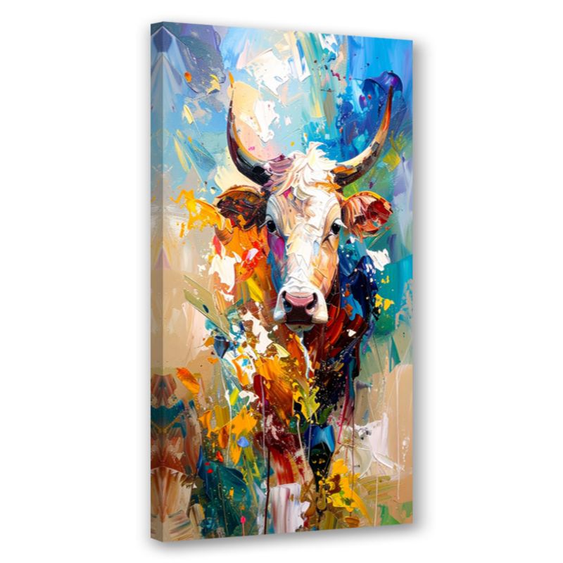 Obraz nowoczesny do salonu Feeby Kolorowa Krowa Byk Zwierzęta Malowany 50x100cm 1szt