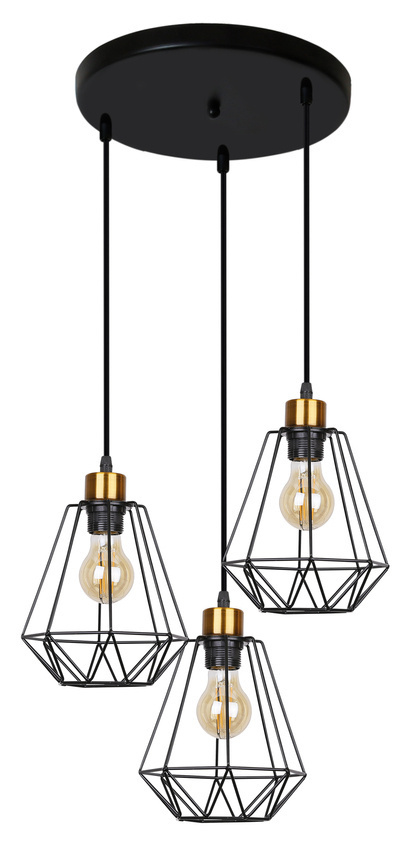 Czarna lampa wisząca industrialna 3-płomienna do salonu PRIMO metal