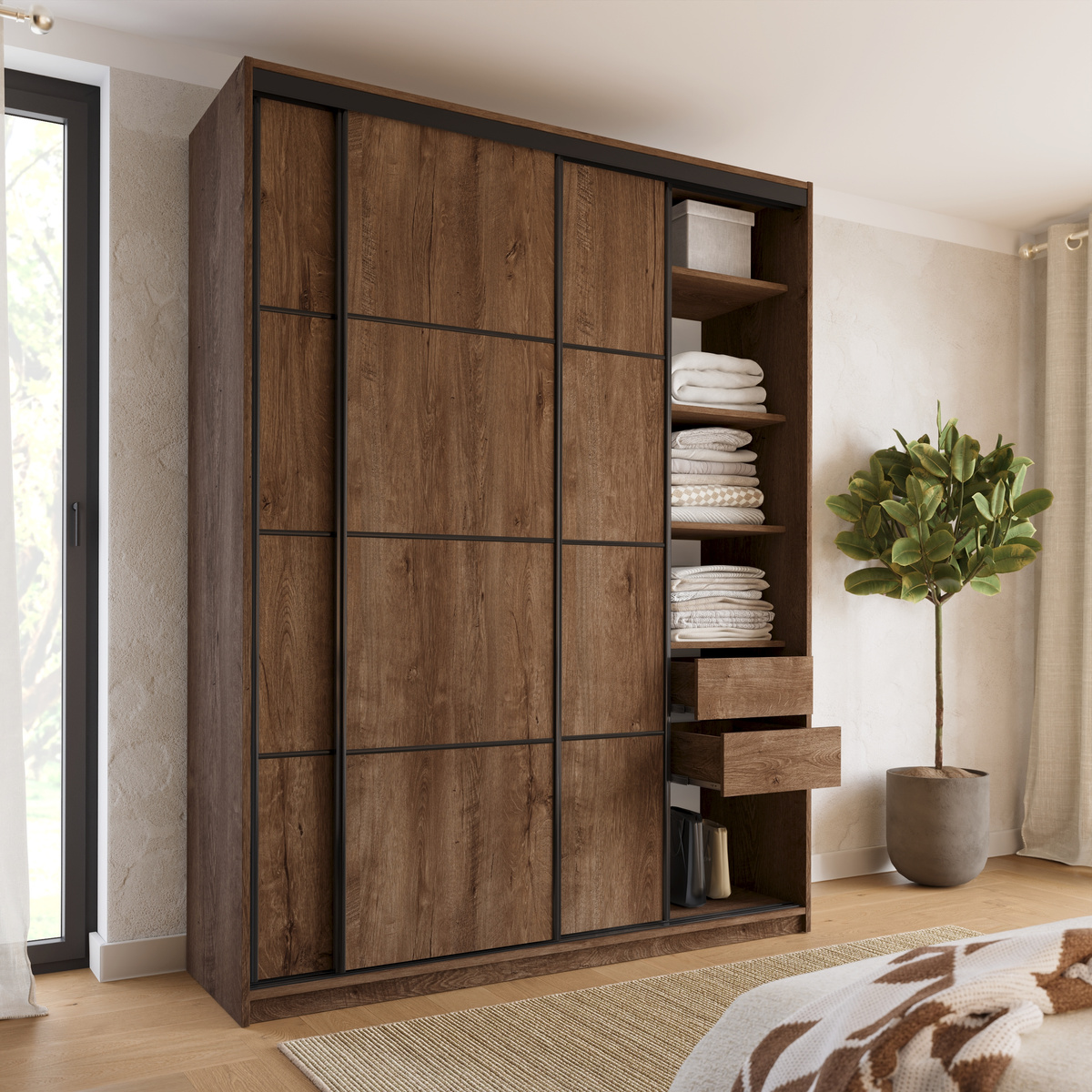 Szafa przesuwna do sypialni 180 cm LOFT MAX z półkami
