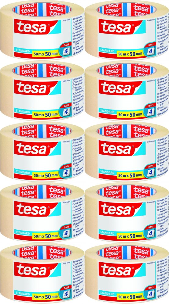 10x Taśma maskująca Tesa Standard 4DNI, 50mmx50m, beżowy