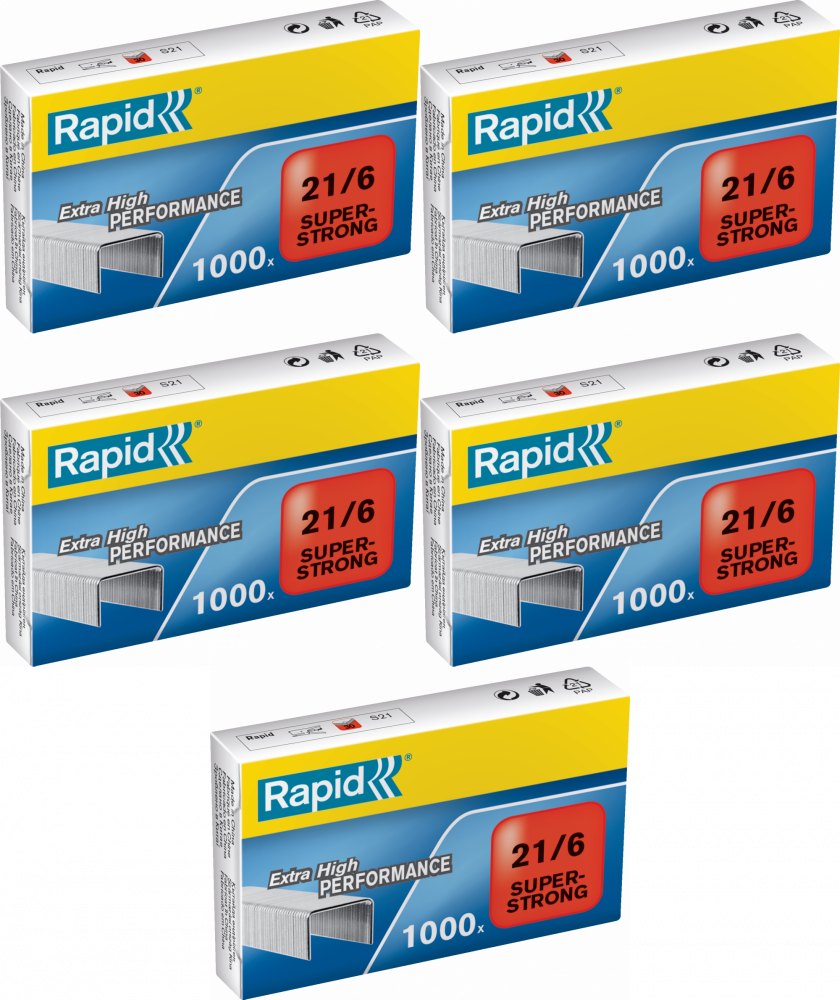 5x Zszywki Rapid Super Strong, 21/6 1M, 1000 sztuk, srebrny