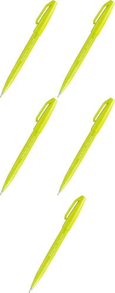 5x Pisak pędzelkowy do kaligrafii Pentel Brush Sign Pen SES15C, 2.07mm, limonkowy