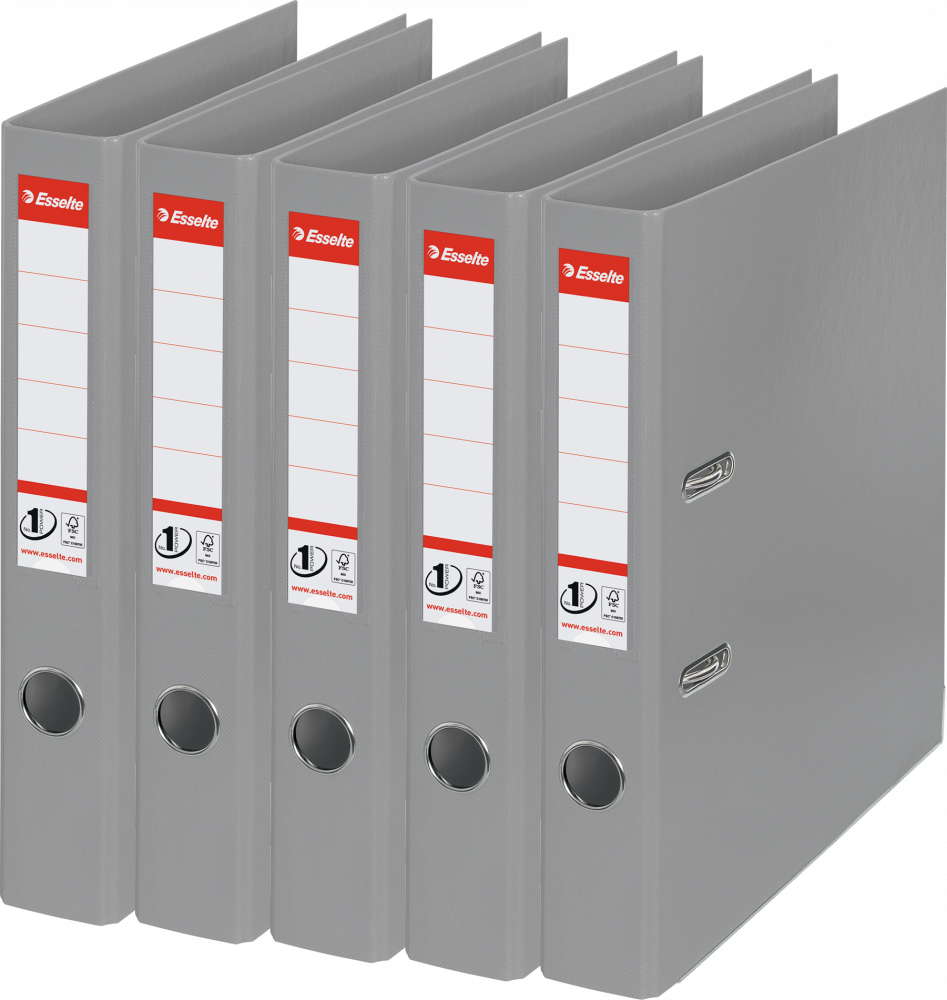 5x Segregator A4 Esselte No.1 Power, 50mm, do 350 kartek, 30% PP z recyklingu, szary
