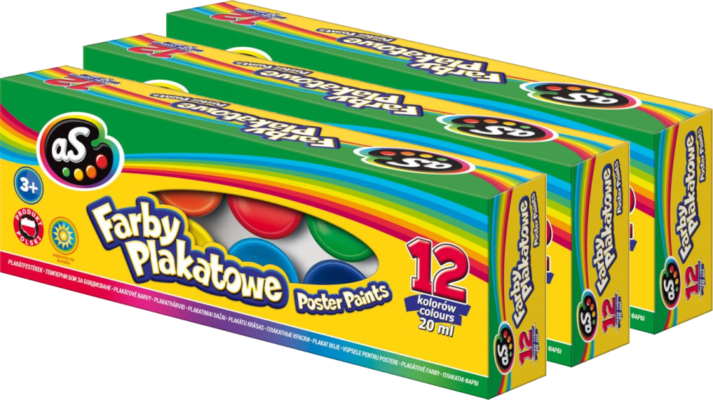 3x Farby plakatowe Astra AS, 20ml, 12 sztuk, mix kolorów