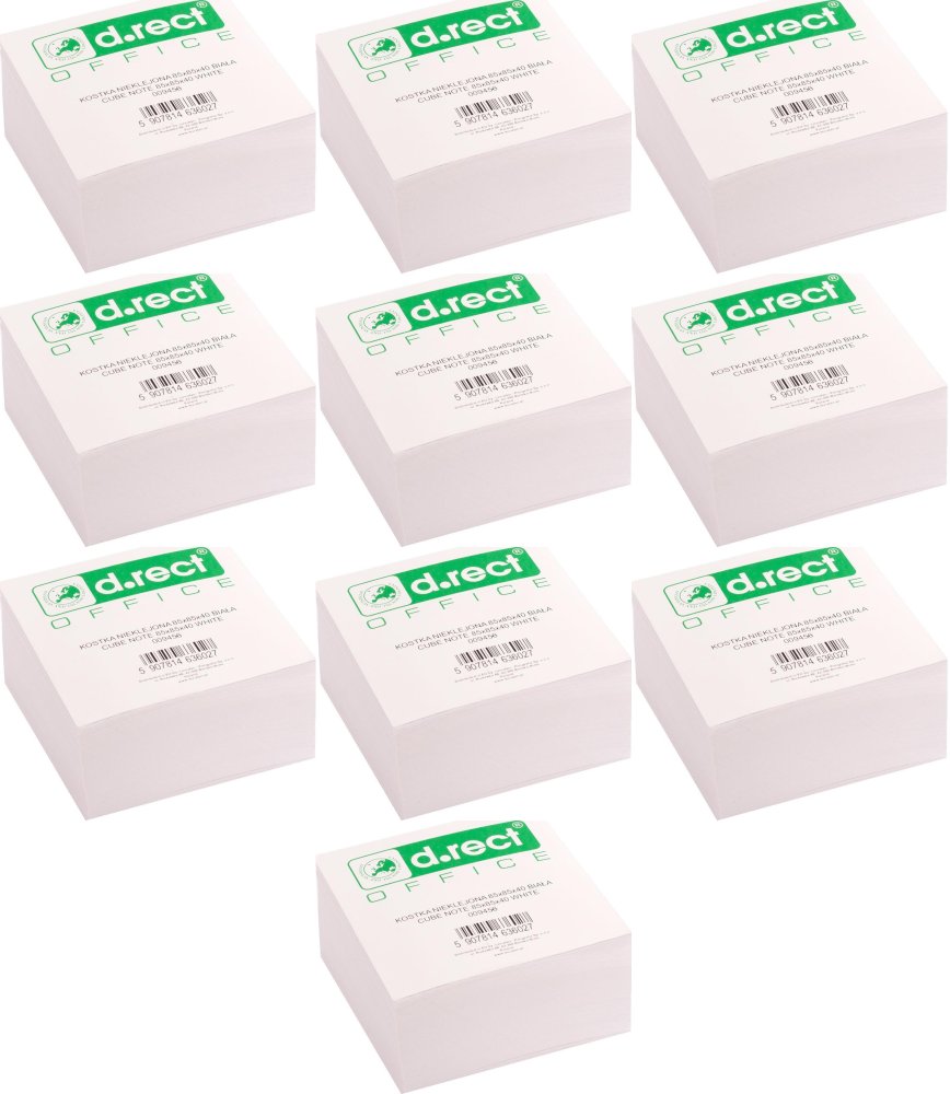 10x Karteczki do notatek D.Rect, nieklejone, 85x85x40mm, biały