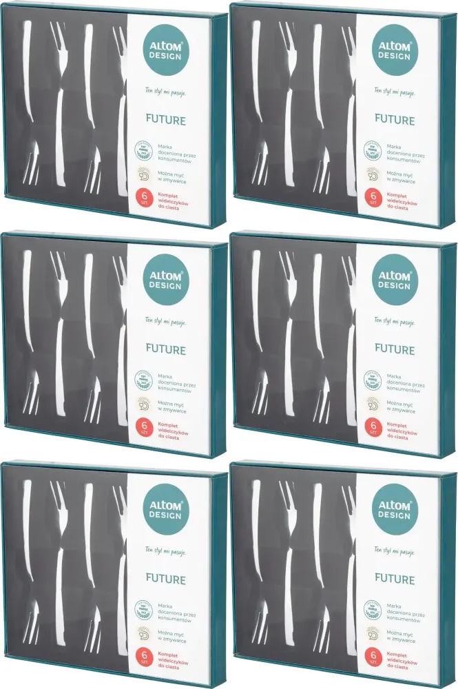 6x Widelczyki do ciasta Altom Design Future New, 6 sztuk, w pudełku flok, srebrny